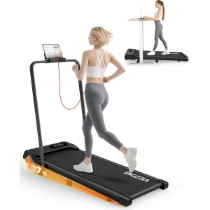 BIGZZIA 3-in-1 opvouwbare loopband met armleuningen - Inklapbaar loopband Elektrisch - 7% helling - 1-8 km/u instelbaar - Motor 2,5 pk - afstandsbediening - LCD-scherm - 130 kg draagvermogen - Treadmill Zwart