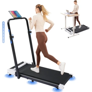 Loopbanden, Walking Pad, opvouwbare loopband voor thuis met LED-display en afstandsbediening, hoogteverstelbare armsteunen, 2.5 PK motor, fitness, workout, thuisfitnessapparaat, Wit