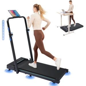 Loopbanden, Walking Pad, opvouwbare loopband voor thuis met LED-display en afstandsbediening, hoogteverstelbare armsteunen, 2.5 PK motor, fitness, workout, thuisfitnessapparaat, Groen