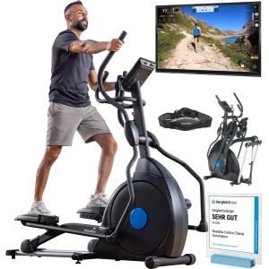 Skandika CardioCross Carbon Champ Elliptische Crosstrainer - Crosstrainers - Fitness - Cardio fiets - Cardio trainer met 24,5kg vliegwielmassa en magnetisch remsysteem | multifunctionele computer, Bluetooth, tablethouder, Kinomap | tot 150kg - zwart