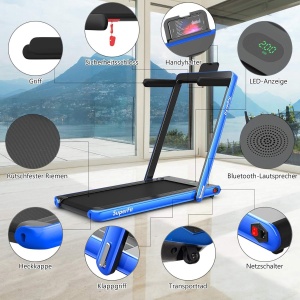 COSTWAY 2-in-1 Walking Pad & loopband, app-gecontroleerd, bluetooth led-display, 1-12 km/u, tot 120 kg belastbaar, incl. telefoonhouder, inklapbaar, model 1, blauw