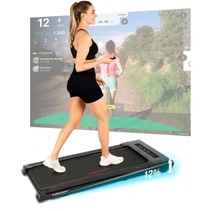 Christopeit Walking Pad 4.1 - ultradunne loopband (11 cm), tot 6 km/u, 7 programma's, LED-display, afstandsbediening, Bluetooth, hartslagmeting, compatibel met Kinomap/Zwift/Fithome, tot 120 kg, ruimtebesparend