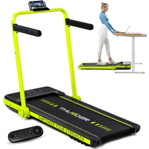 THUNDER® Loopband | IMPACT-LIME | Opvouwbaar en Krachtig | Sneltoetsen | Veiligheidssleutel | Transportwielen | Plaats voor telefoon/tablet | Compatibel met mobiele apparaten | Bluetooth-app | Afstandsbediening | Luidsprekers | Max. 130 kg |