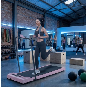 Treadmill 12 km/u Onder Bureau & Met Handvat -PowerWalk Pro SL9H - Walking Pad Loopband voor Thuis & Kantoor - Stil, Compact, 2-in-1 - 2,2 PK Motor - LED Display-Roze - Designbest