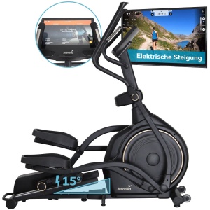 Skandika crosstrainer Carbon P30-S - Elliptische trainer voor thuis, met touchscreen, met helling, tot 150 kg, 32 weerstandsniveaus, app compatibel | Fitnessapparaat, trainingsapparaat voor duurtraining