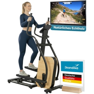 Skandika crosstrainer voor thuis Treliv P22 - Crosstrainer elliptische trainer, frame van ijzer met echt hout, 32 standen, 22 programma's, magneetrem, compatibel met Kinomap app, Bluetooth, tot 135 kg