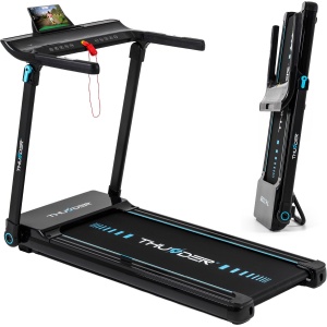 THUNDER® Loopband | ULTRA-BLACK| Elektrisch & Opvouwbaar | 45 cm Loopvlak | LED-display | Bluetooth & Luidsprekers | App Compatibel | Veiligheidssleutel | Max. 130 kg | Stil & Compact |