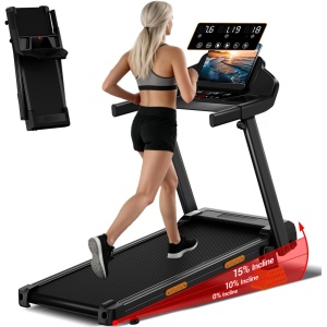 3-in-1 opvouwbare loopband met 15% hellingshoek, opvouwbare loopband 12 km/u voor thuisgebruik, 3 pk elektrische loopband, 180 kg draagvermogen, stille loopband voor kantoor en sportschool, 3-inch scherm en 12 programma's