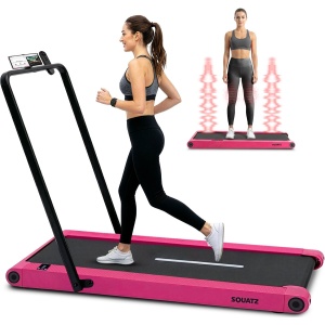 Squatz 2-in-1 Loopband - Walking Pad Treadmill met Handvat & Vibratieplaten - LED Display, Apparaathouder, Stille 1.0HP Motor - Roze