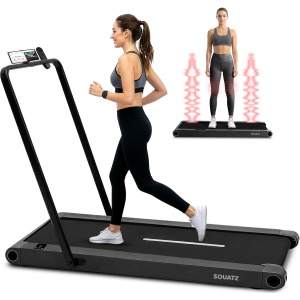 Squatz 2-in-1 Loopband - Walking Pad Treadmill met Handvat & Vibratieplaten - LED Display, Apparaathouder, Stille 1.0HP Motor - Zwart