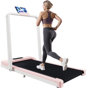 2-in-1 Loopband voor Thuis ROLIPO- Opvouwbaar Wandelband 119,5×54×105cm - Stil Elektrisch Loopband 1-6 km/u - Compact Fitnessapparaat met LED Display, Bluetooth Speaker, Afstandsbediening & Telefoonhouder - Home Office Fitness - Roze
