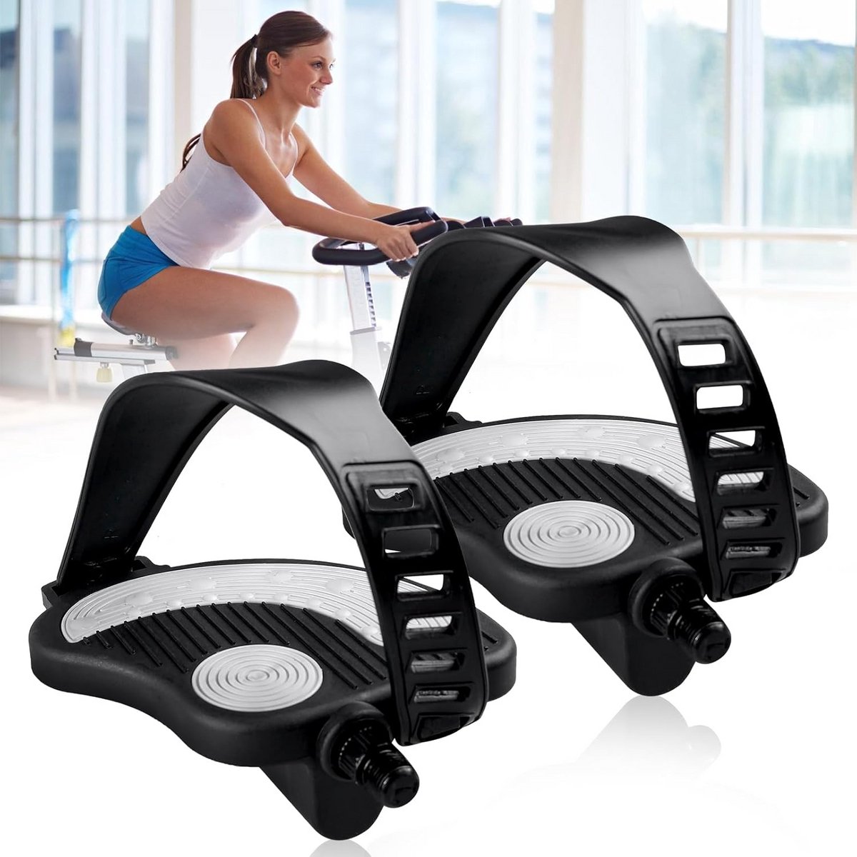 Fietspedalen met Verstelbare Voetriemen - Universele Vervanging voor Hometrainer en Spinningfiets met 9/16 Inch Schroefdraad