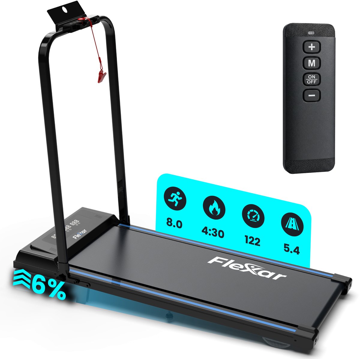 Flexar X2 Loopband Inklapbaar - 1-12 km/u - Wandelband met Hellingsfunctie - Treadmill - Incl. Bluetooth Speaker & FitShow App - Walking Pad voor Thuis