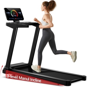 Krachtige 3,0 pk elektrische loopband met 10% helling. Snelheid van 1-12 km/u, ruim loopvlak (40x97 cm) en LED-display. Draagt tot 120 kg.