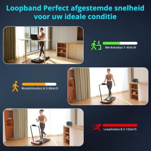 Loopband voor Thuis - Walking Pad - Bureau Loopband - Elektrische Opvouwbare Hardloopband - Wandelband met Helling - 1400W Motor - 3 Hellingsstanden - Onder Bureau - LCD-scherm - LED-verlichting - Fitness - Compact & Draagbaar - Zwart