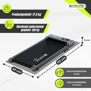Mobiclinic Andy - Loopband - 8 km/u - Afstandsbediening - Digitaal display - Zonder armleuningen - Zwart