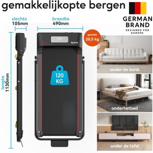 REN® Loopband Inklapbaar - Loopband Inklapbaar Met Helling - Loopband - Rood - 113cm x 49cm x 11cm