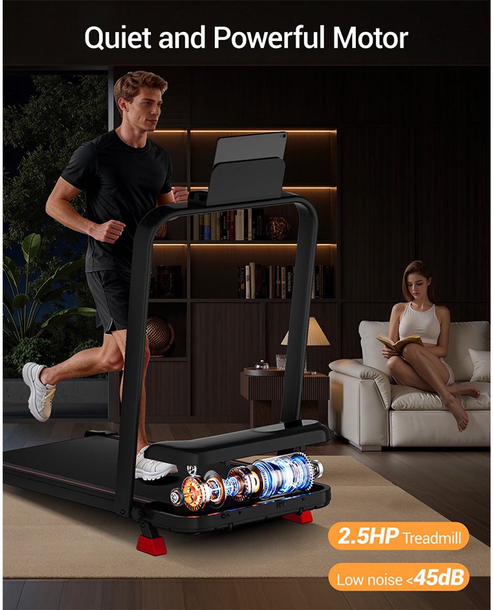 ROBORE U18F loopband met 15% hellingshoek, maximale snelheid van 10,5 km/u, 2,5 pk motor, 3 hellingsniveaus, maximaal draagvermogen van 136 kg, led-display, laag geluidsniveau, voor thuis en op kantoor