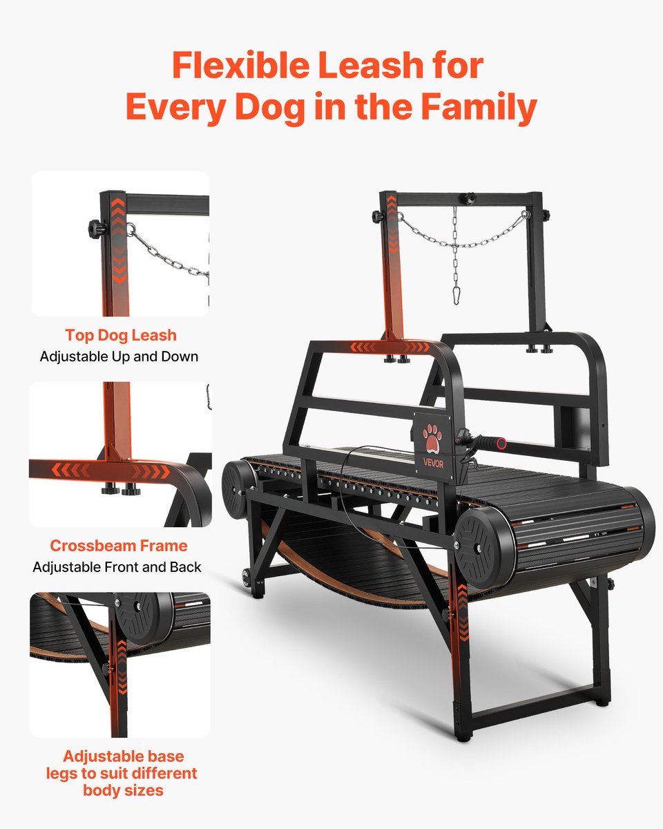 VEVOR Hondenloopband 1900x560x1450 mm, voor Middelgrote/Grote Honden Tot 199,58 Kg, Loopband met Traploze Hoogteverstelling, Rem en Wielen, Hondentrainingsapparaat, Hellingshoek van 150 mm