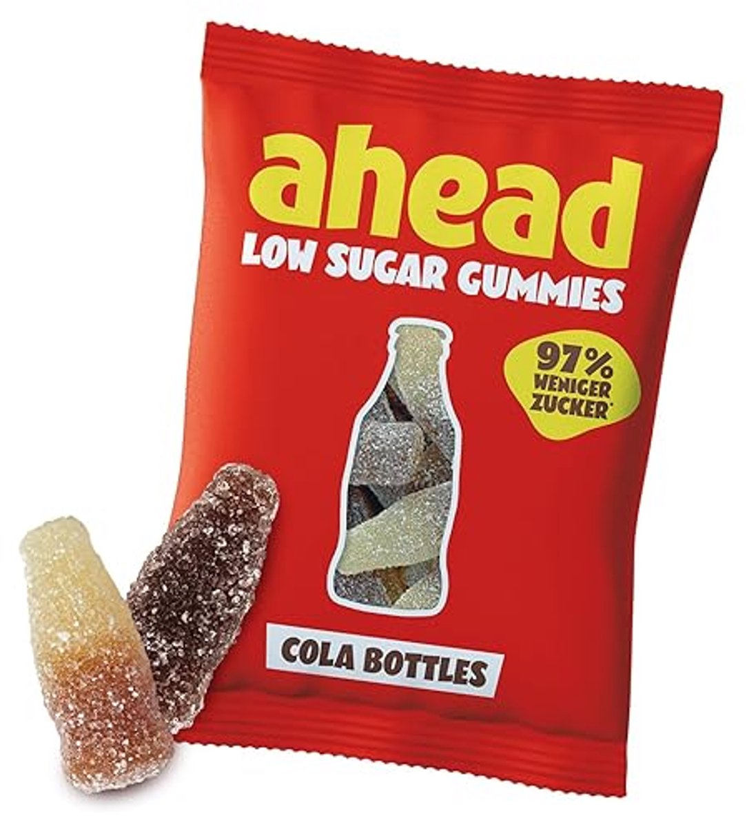 ahead Suikerarme Winegums Snoep - Doos 12/18x50g (600g/900g) - Low Sugar, Glutenvrij, Low Calorie, Zonder Palmolie - 0,7 g Suiker & Max 73 kcal